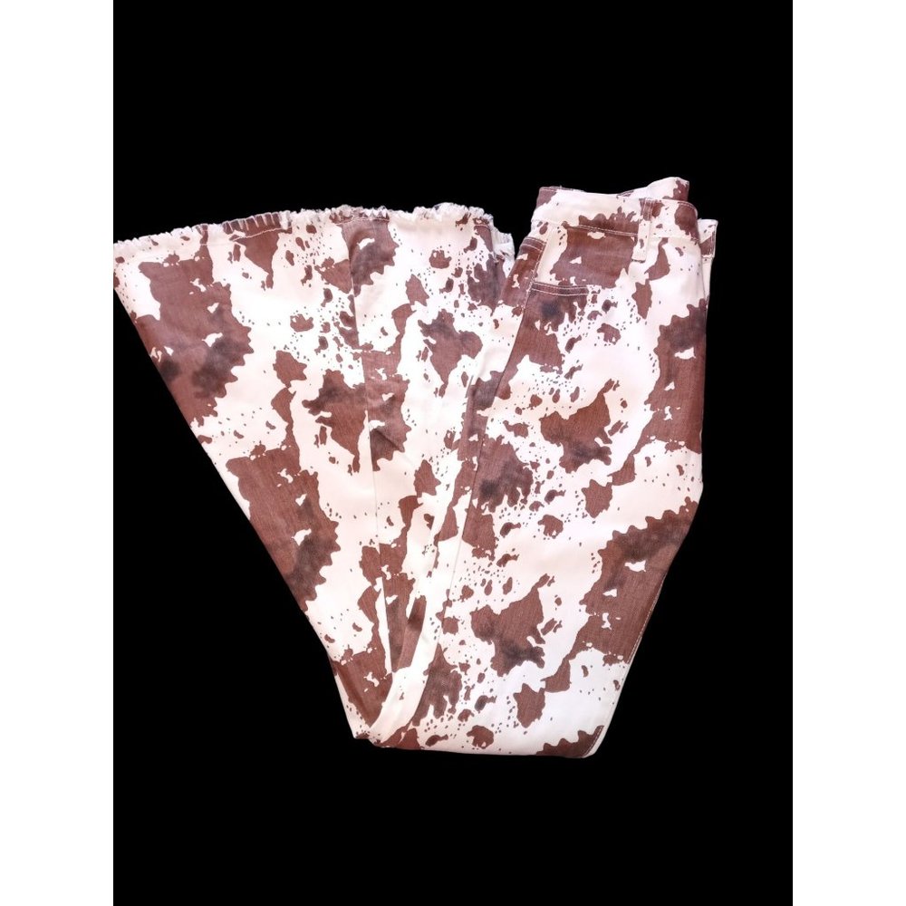 Saints & Hearts, Cow Print Flare Pants, High Rise, Flare Leg